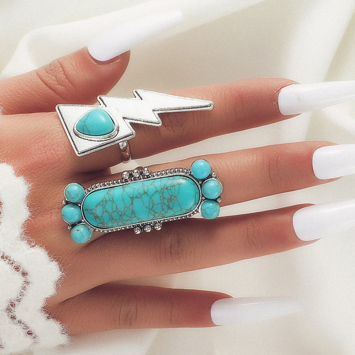 Wholesale Turquoise Carved Feather Ring Set