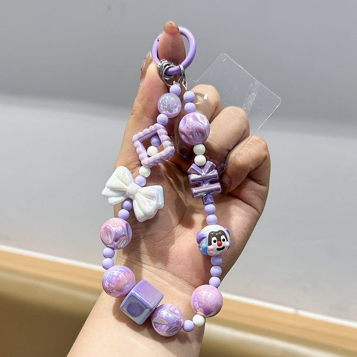 Wholesale Creative bow bead acrylic keychain bracelet pendant chain