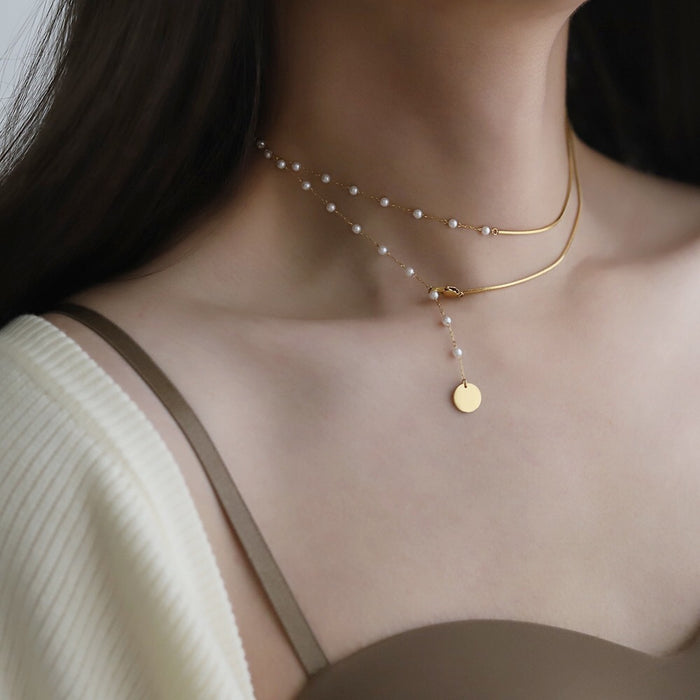 Wholesale Two pairs of romantic double-layer pearl necklaces, stacked collarbone chains, sweater chains, small, fresh, and high-end feel