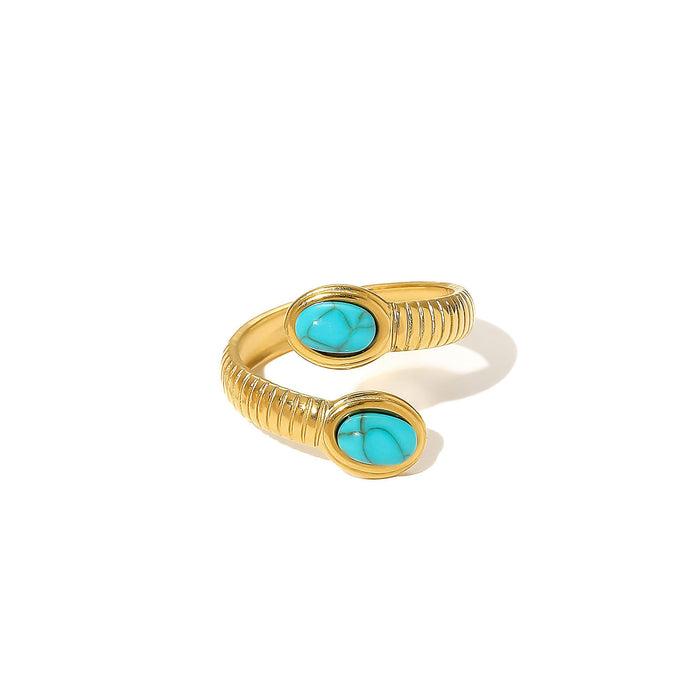 Wholesale Stainless Steel Snake-Shaped Turquoise Adjustable Rings