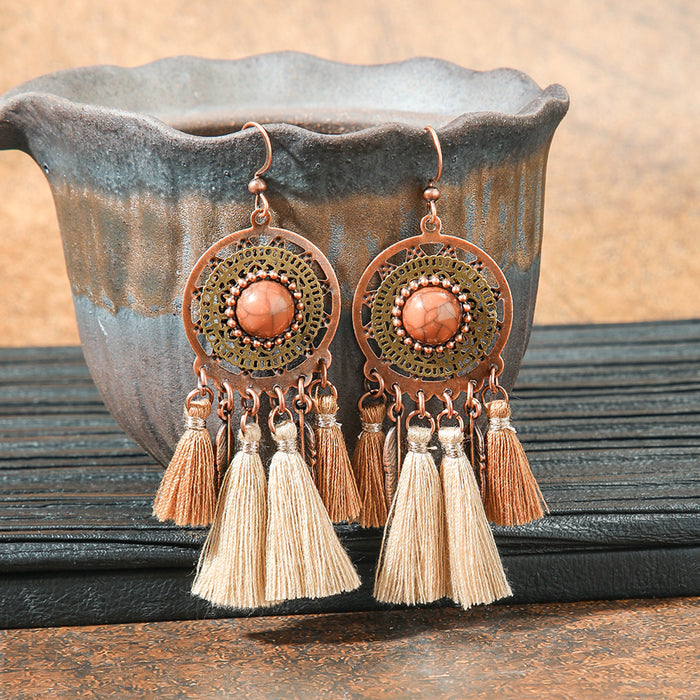 Wholesale 2pcs retro ethnic geometric turquoise earrings