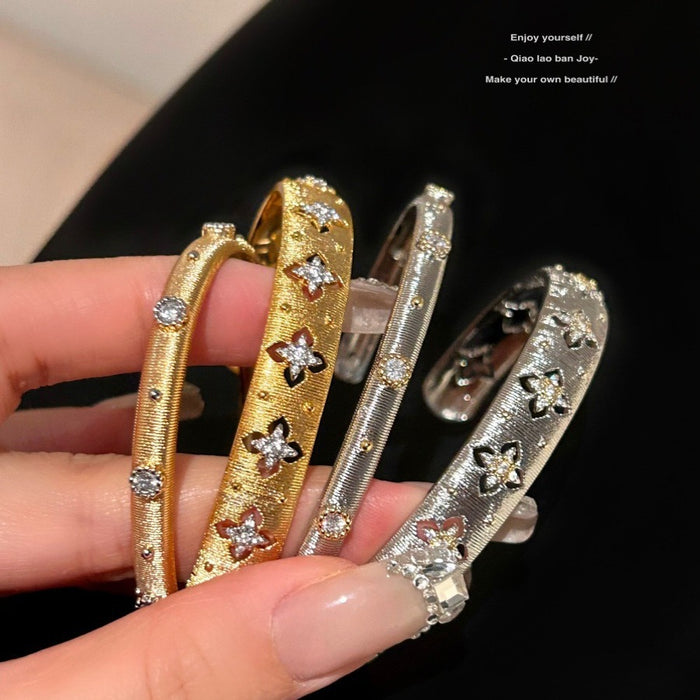 Wholesale Open sparkling diamond woven gold bracelet