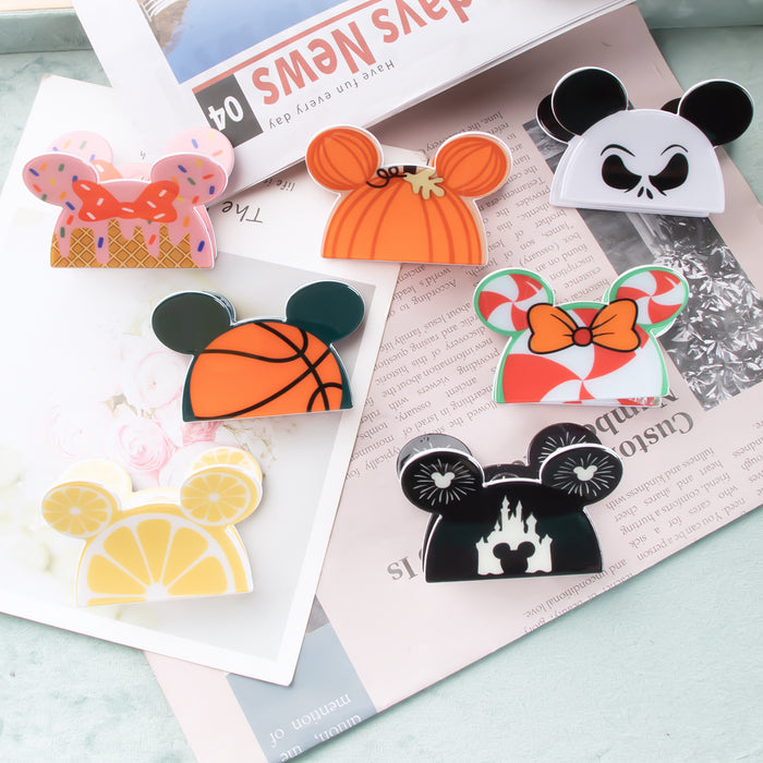 Wholesale Mouse Head-Shaped Hair Clip with Bow and Lemon Pattern Cute Cartoon Claw Clip