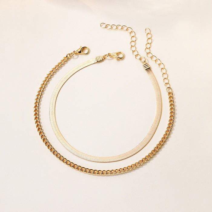 Wholesale New alloy double layered ankle chain fashionable and simple thick chain jewelry bracelet