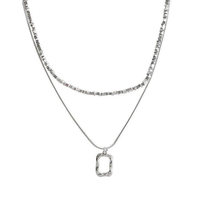 Wholesale Double layered necklace with light luxury and niche hollow block design, exquisite silver plated collarbone chain