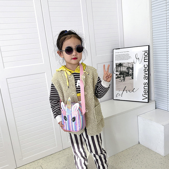 Wholesale Unicorn embroidered rainbow children's bag crossbody bag baby girl small schoolbag shoulder bag