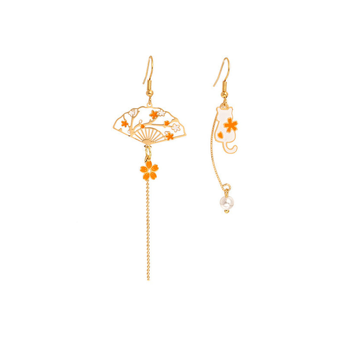 Wholesale Fashionable cartoon earrings, fan-shaped pearl pendant, gentle ear hook