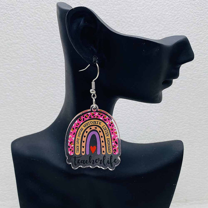 Wholesale Teacher' s Day Earrings Leopard Print Pencil Acrylic Earrings School Season Student Earrings