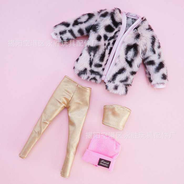 Wholesale Leopard Print Plush Vest et Skirt suit