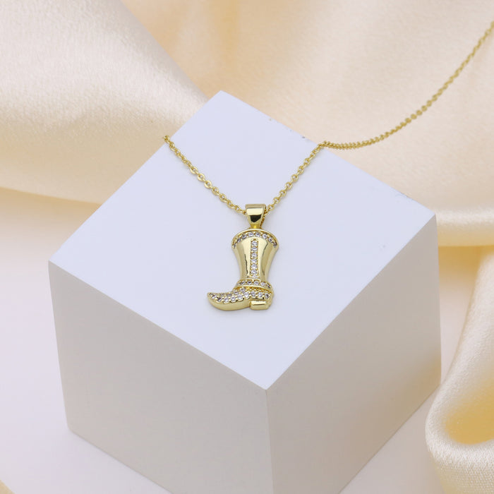 Wholesale Simple Couple Shoe Pendant Copper Gold-Plated Sneaker Necklace