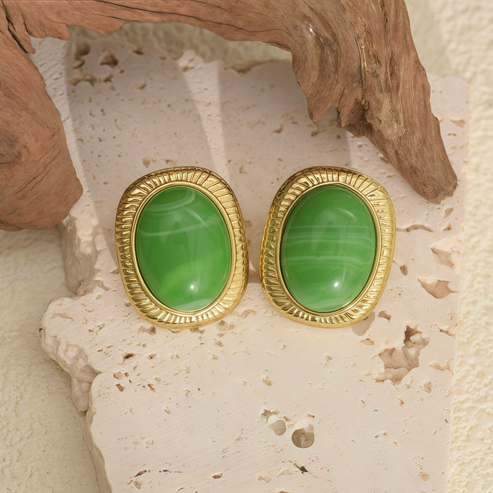 Wholesale Amber Earrings Stainless Steel Oval Earrings for Women