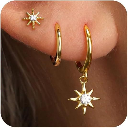 Wholesale Eight pointed star earrings copper plated with real gold, fashionable and niche design, star ear buckle wholesale