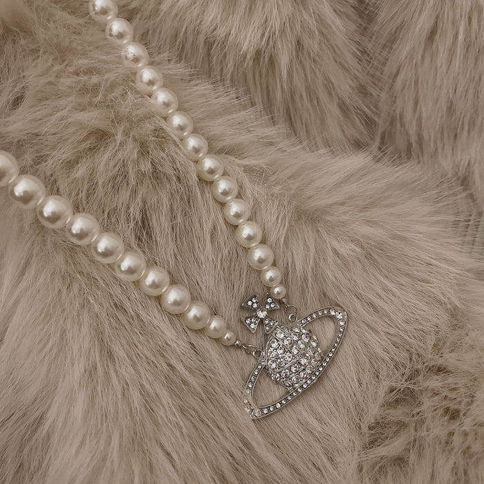 Wholesale Diamond Saturn Necklace for Women Retro Pearls JDC-NE-TianYin001
