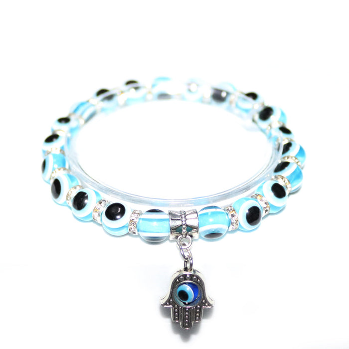 Wholesale Devil's eye Evil eye Palm Pendant Bracelet Evil eye Beaded Elastic Bracelet for Women