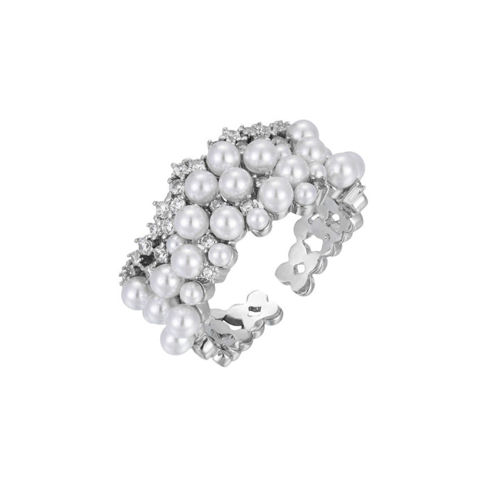 Wholesale Pearl Zircon Open Ring Niche Exquisite Finger Ring  Ring