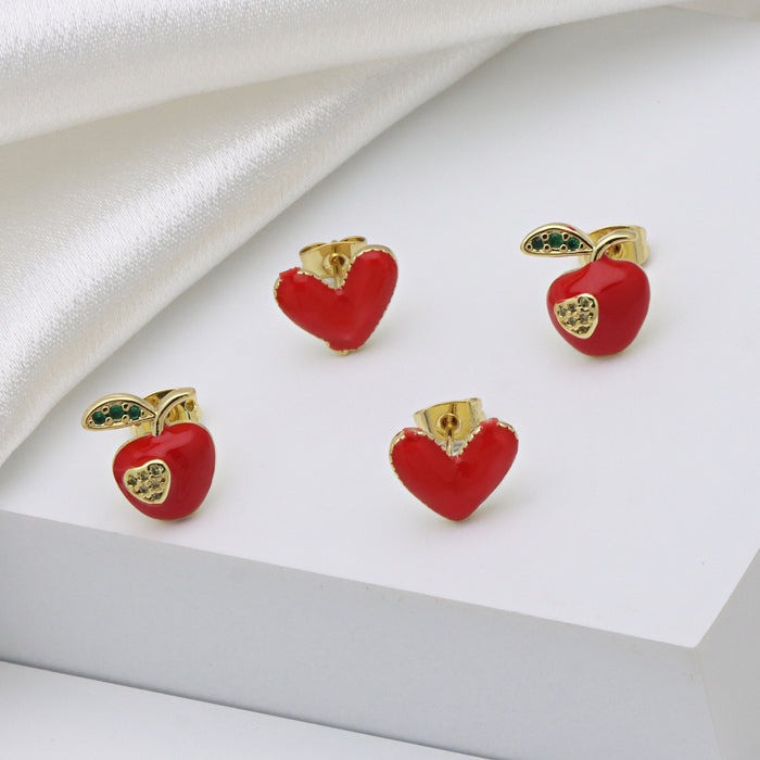 Wholesale Heart-shaped red strawberry apple mushroom color oil ear buckle ear clip earrings jewelry