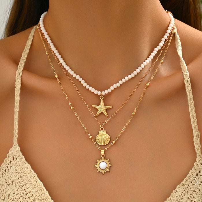 Wholesale Zinc Alloy Layered Necklace with nut Tree Starfish Flower Pendant