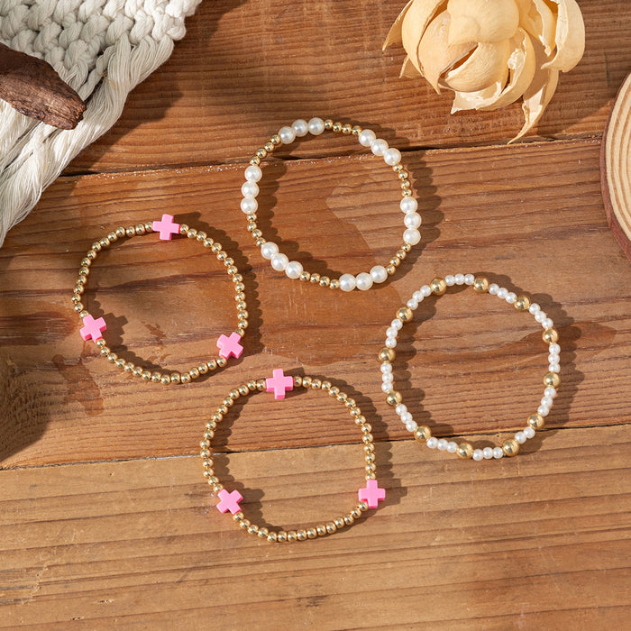 Wholesale Soft Clay Cross Bead Bracelet Suitable for Vacation  Multi-Layered Elastic String Bracelet