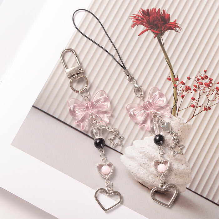 Wholesale Heart Transparent Bow Heart Phone Chain Pendant Bag Pendant Chain