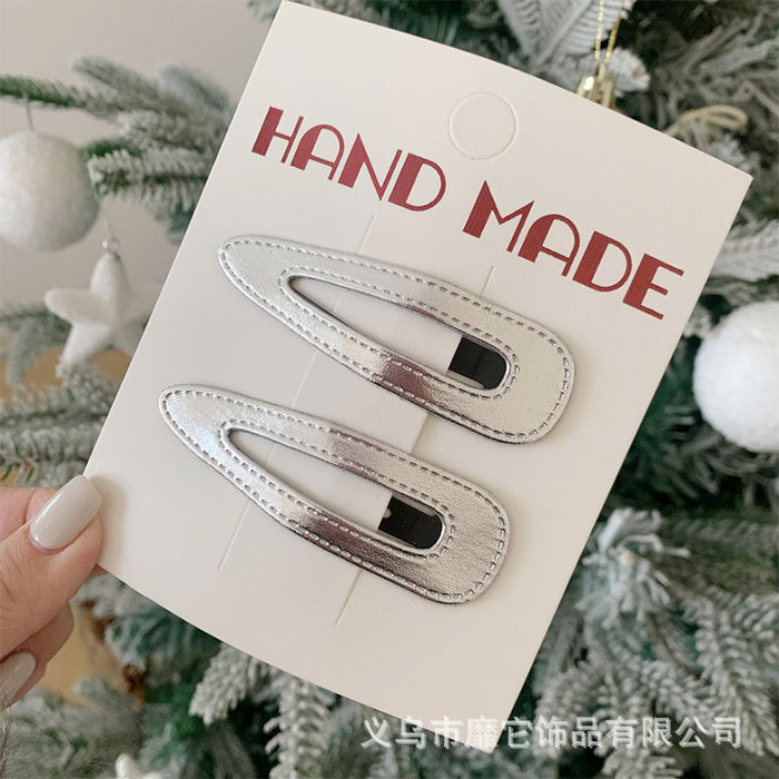 Wholesale Silver leather large pentagram side bangs clip, children's back of the head hair clip, hair accessory