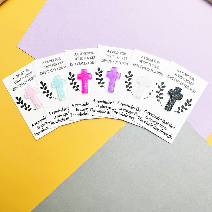 Wholesale Resin 6-color glitter cross pocket Decorations hug card