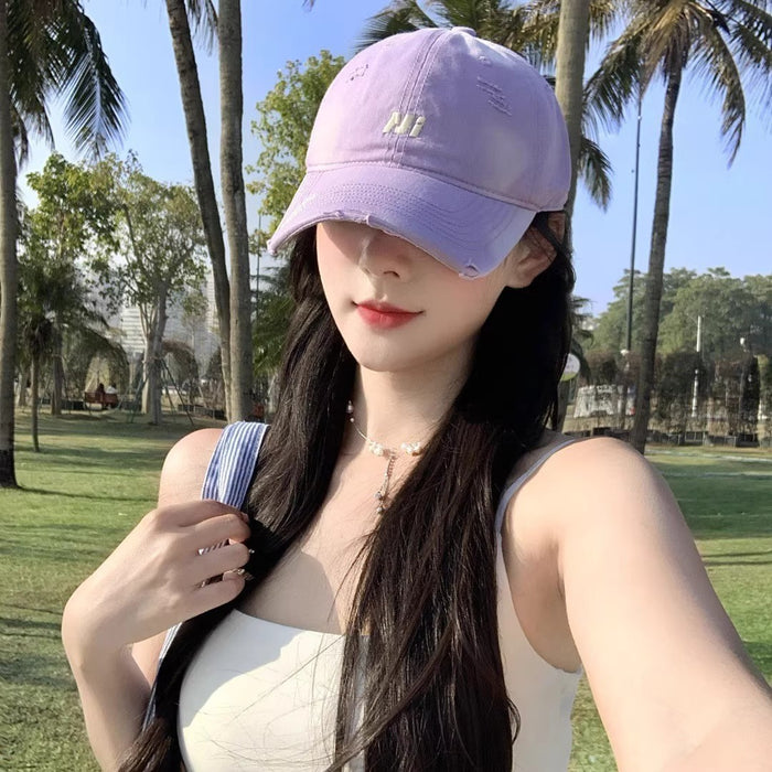 Wholesale Broken hole hat, washed baseball cap, casual embroidered letter duckbill cap, new season sun hat