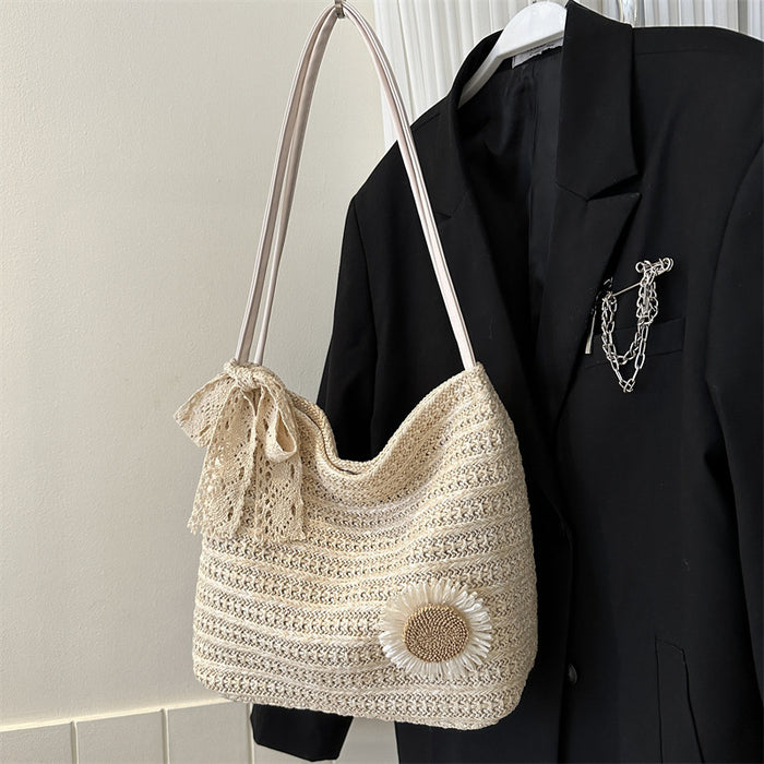 Wholesale Popular woven tote bucket bag, large capacity straw woven bag