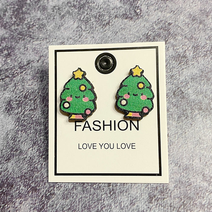 Wholesale Christmas wood earrings supply Christmas tree snowman exaggerated