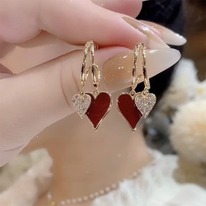 Wholesale Temperament Red Love Earrings Temperament Earrings Niche Design Sense
