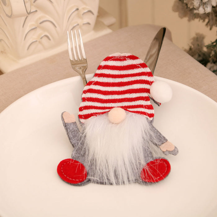 Wholesale New Dwarf Knife and Fork Set Face-less Old Man Knife and Fork Bag Rudolph Tableware Set Christmas Decoration Supplies