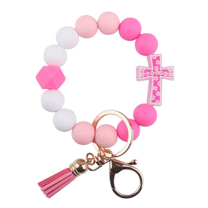 Wholesale Cartoon Cross Silicone Bracelet Keychain Creative Handmade Beaded Bracelet Jewelry