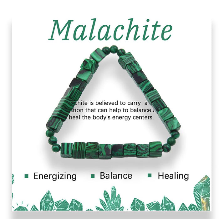 Wholesale Square Natural Stone Bracelet 6mm Powder Crystal Malachite Square Beaded Bracelet Volcanic Stone Tiger Eye Elastic Bracelet