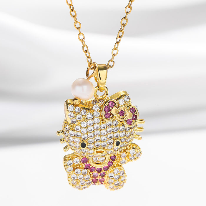 Wholesale Cartoon pearl micro inlaid zircon bow necklace