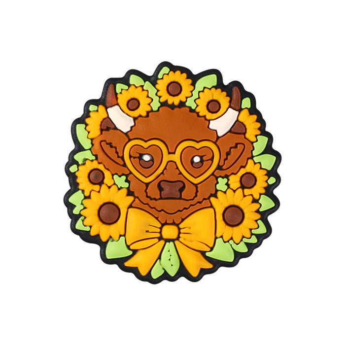 Wholesale 20pcs cartoon highland cow silicone beads diy suit mix food grade  sunflower silicone beads