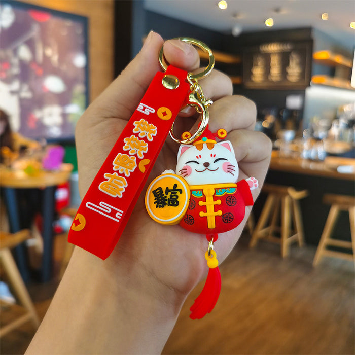 Wholesale Cartoon Fortune Cat 3D Doll Rubber Keychain JDC-KC-Tingm035