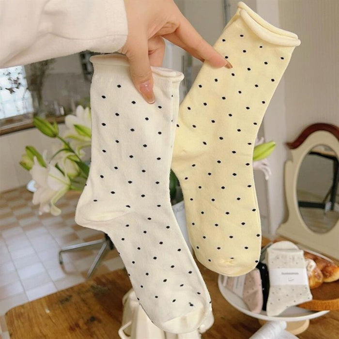Wholesale Solid color cotton polka dot socks with anti odor, sweat absorbing, rolled edges and breathable midsole