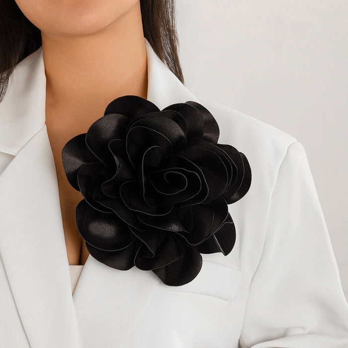 Wholesale Satin fabric exaggerated large flower brooch clip dual-use rose chest flower