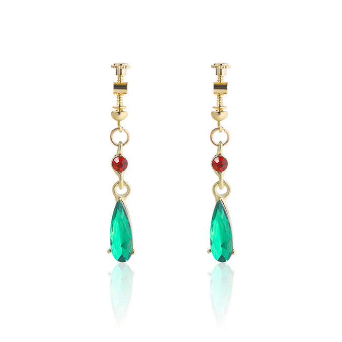 Wholesale Anime Ruby and Emerald Water Drop Pendant Earrings-JDC-ES-Dingy008