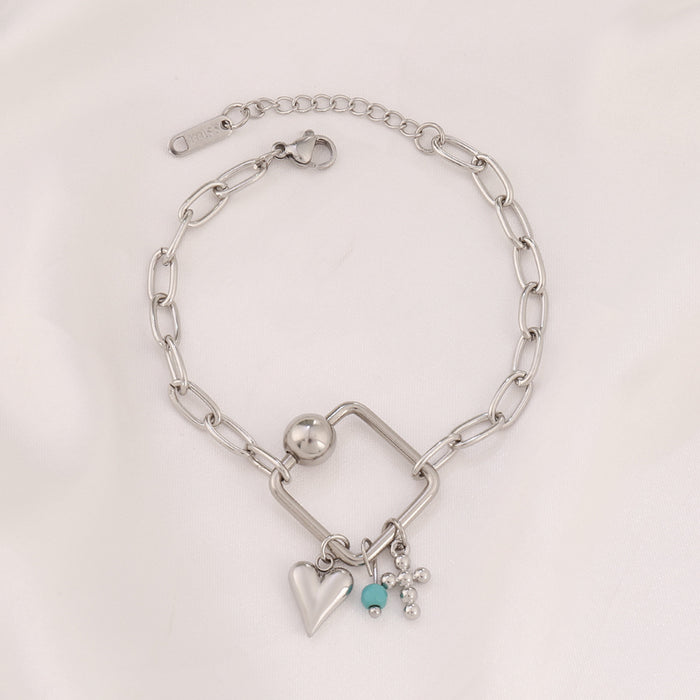 Wholesale Gold-Plated Stainless Steel Multi-Element Heart-Shaped Cross Screw Clasp Bracelet