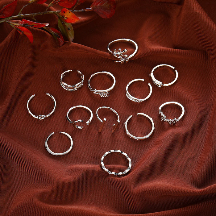 Wholesale Amazon's New Star Moon Letter Leaf Arrow Joint Ring Heart Knot Knot Knot Ring 12 Piece Set