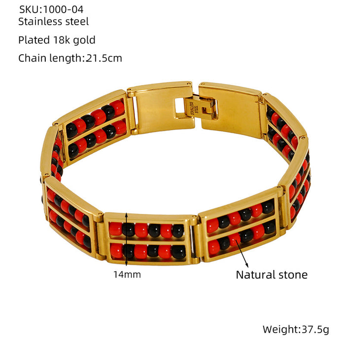 Wholesale Fashionable stainless steel double row bead bracelet, versatile and non fading natural stone bracelet