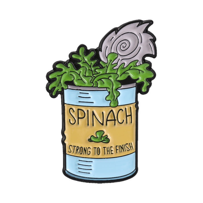 Wholesale Vintage Spinach Can Brooch Pin Zinc Alloy Enamel Badge Fun English Text Fashion Accessory