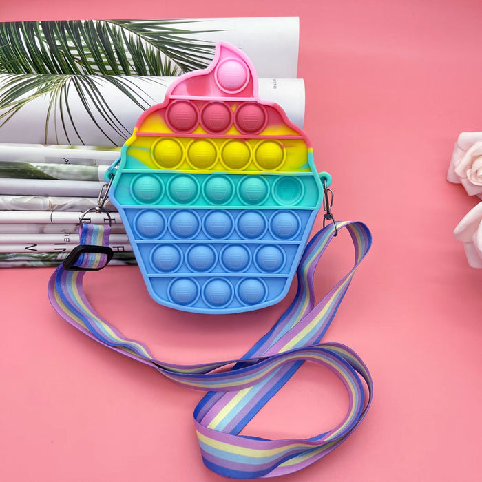Wholesale Childlike Cute Silicone Crossbody Bag Rainbow Ice Cream Design Toddler Coin Purse MOQ≥3