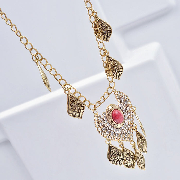 Wholesale Vintage diamond inlaid carved headband necklace set