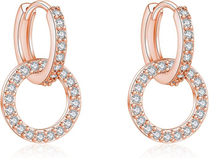 Wholesale Fashion, personality, trend, simple zircon double ring design earrings, niche, high-end accessories wholesale