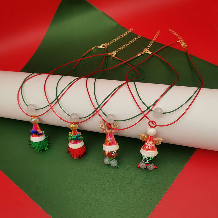 Wholesale Christmas Double Necklace Luminous  Christmas Hat Snowflake Christmas Tree Necklace