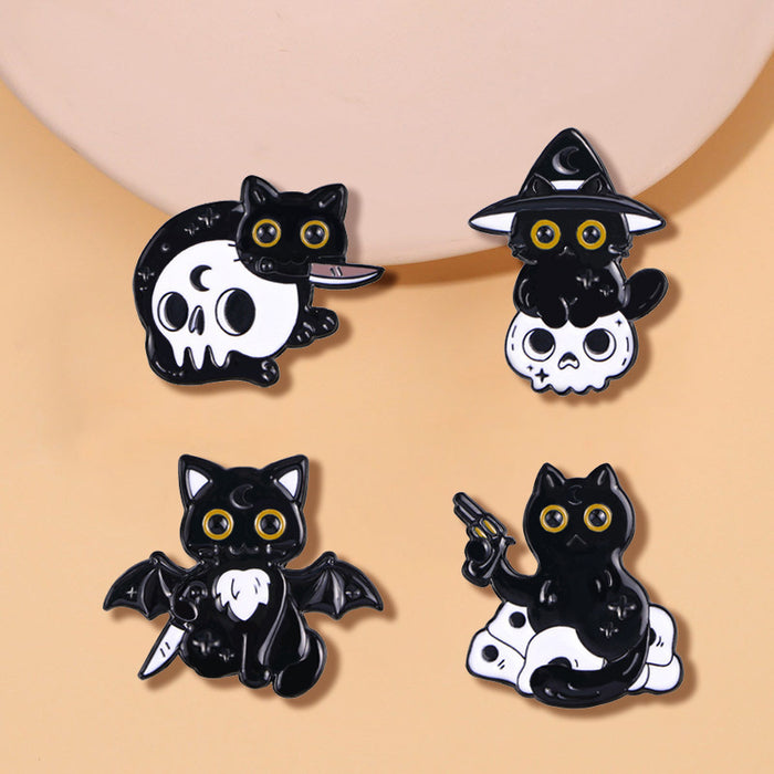 Wholesale  black cat skull cartoon brooch cute cat sweet collar pin metal badge