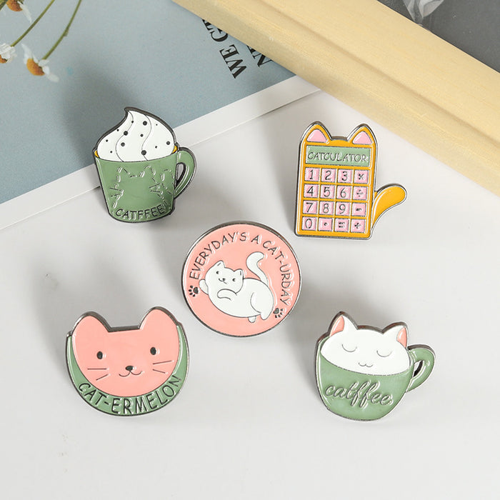 Wholesale Creative Cartoon Computer Coffee Cup Cute Cat Pattern Alloy Accessories Brooch JDC-BC-BL004