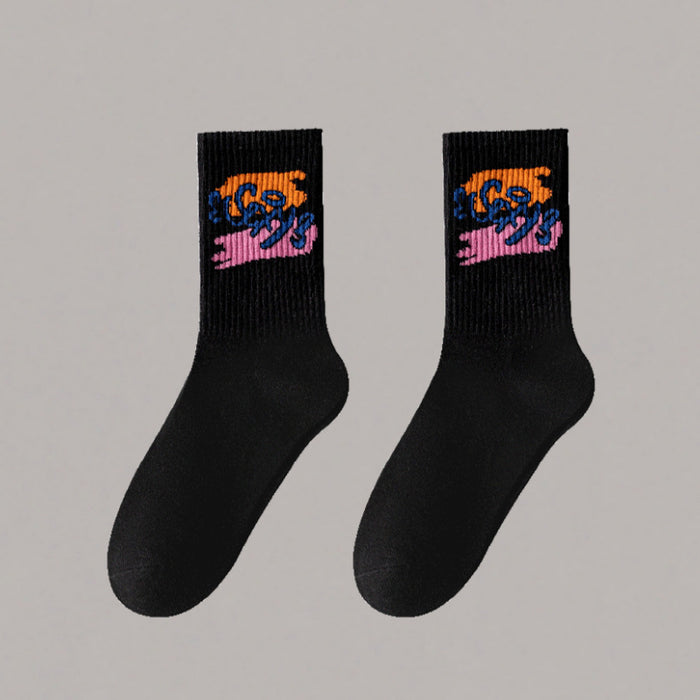 Wholesale 5pcs White socks men' s mid-calf socks autumn and winter basketball socks couple stockings black and white sports socks