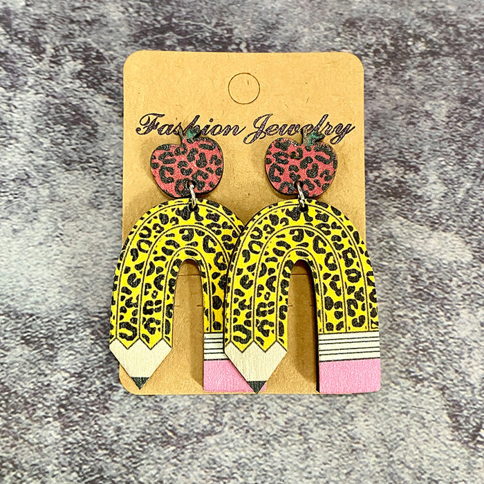 Wholesale Teacher Wood Earrings Leopard Pencil Apple ing Earrings